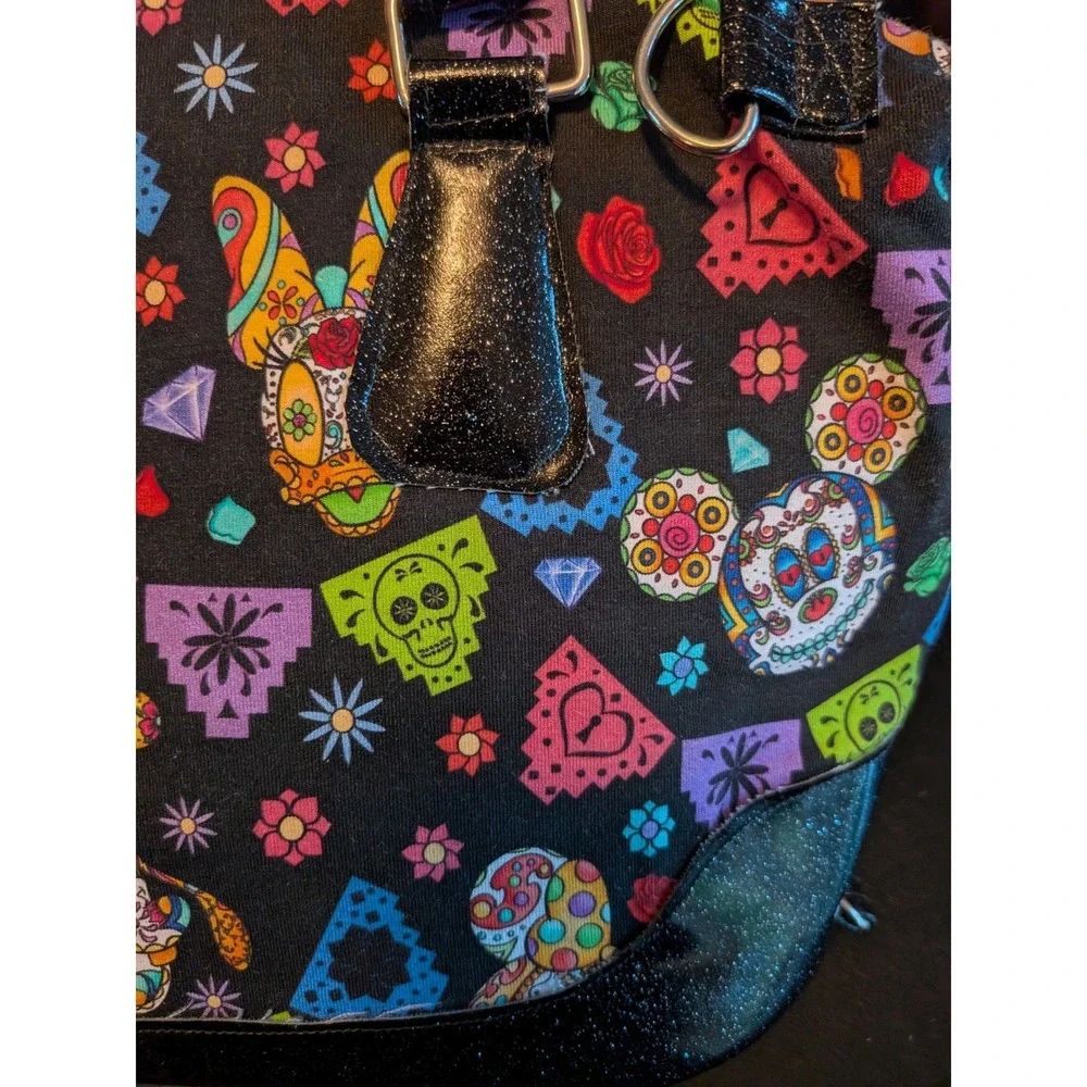 Disney Dia de los Muertos Sugar Skull Mickey Minnie Satchel Bag‎ Crossbody Black